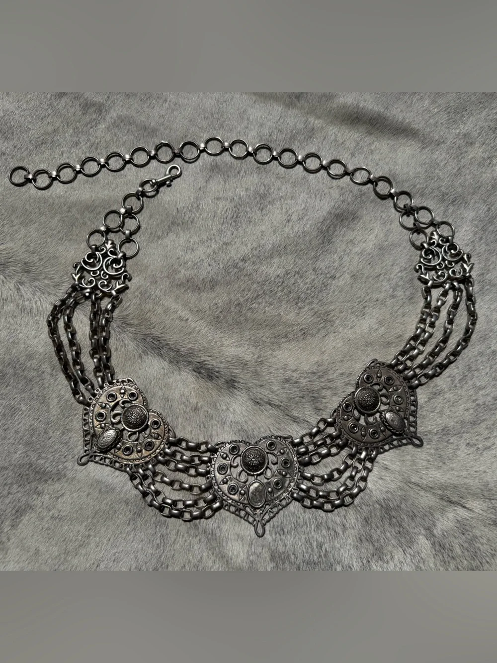 Vintage belt metal heavy - estate item - rare find - silver tone - adjustable **